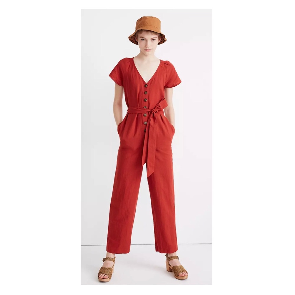 Madewell Linen-Cotton Pleat-Sleeve Jumpsuit